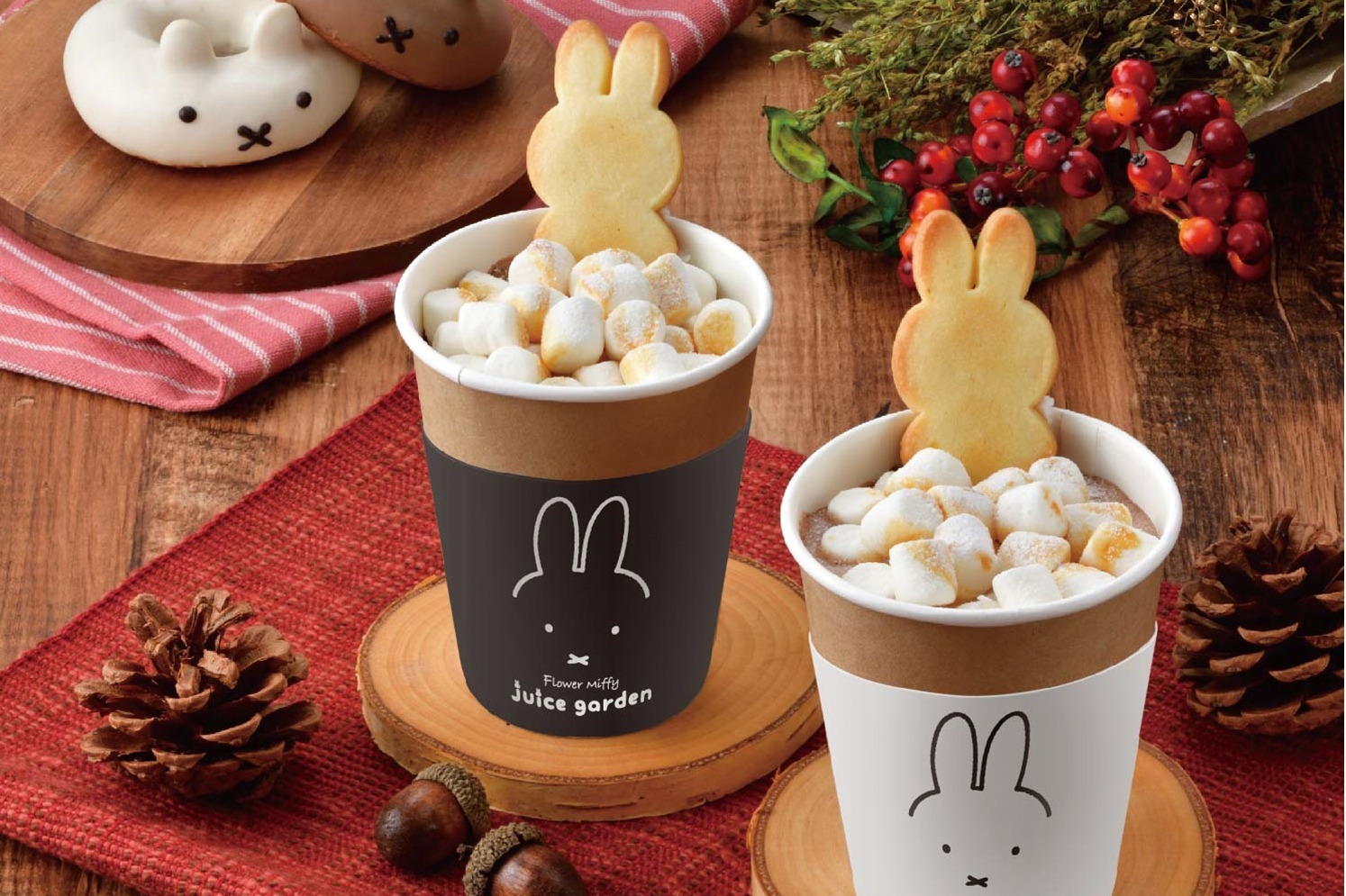ドーナツ｜“雪遊びをするミッフィー”着想の新ホットチョコ、フラワーミッフィー ジュースガーデンで