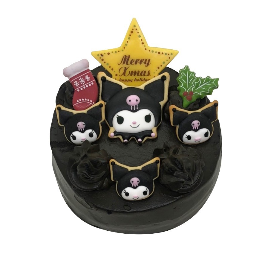 「クロミのクリスマスケーキ」好みのサンリオキャラクタークッキーで“デコレーション”真っ黒ケーキ｜写真2
