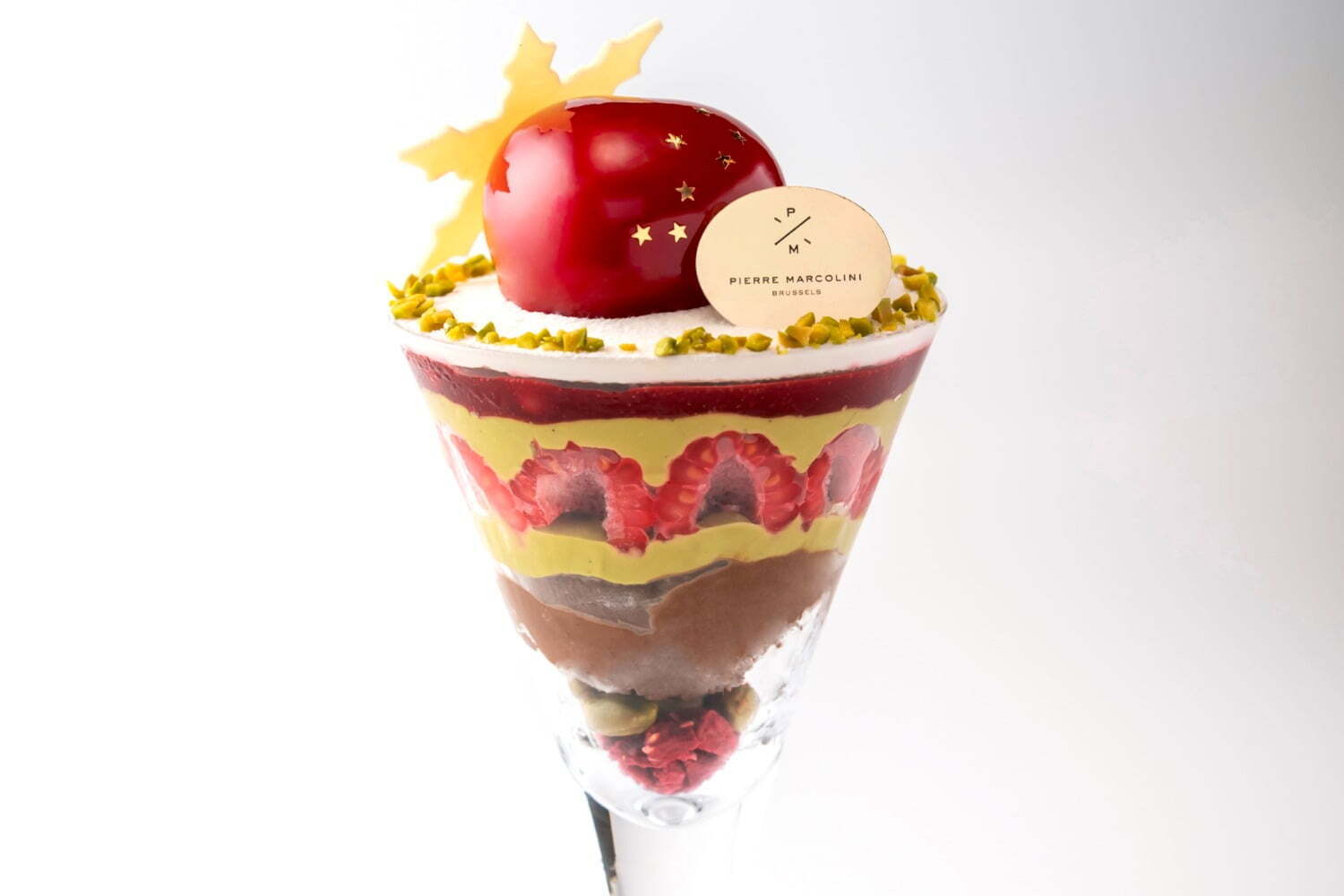 ピエール マルコリーニのクリスマス限定スイーツ、“ピスタチオ×フランボワーズ”香るパフェなど