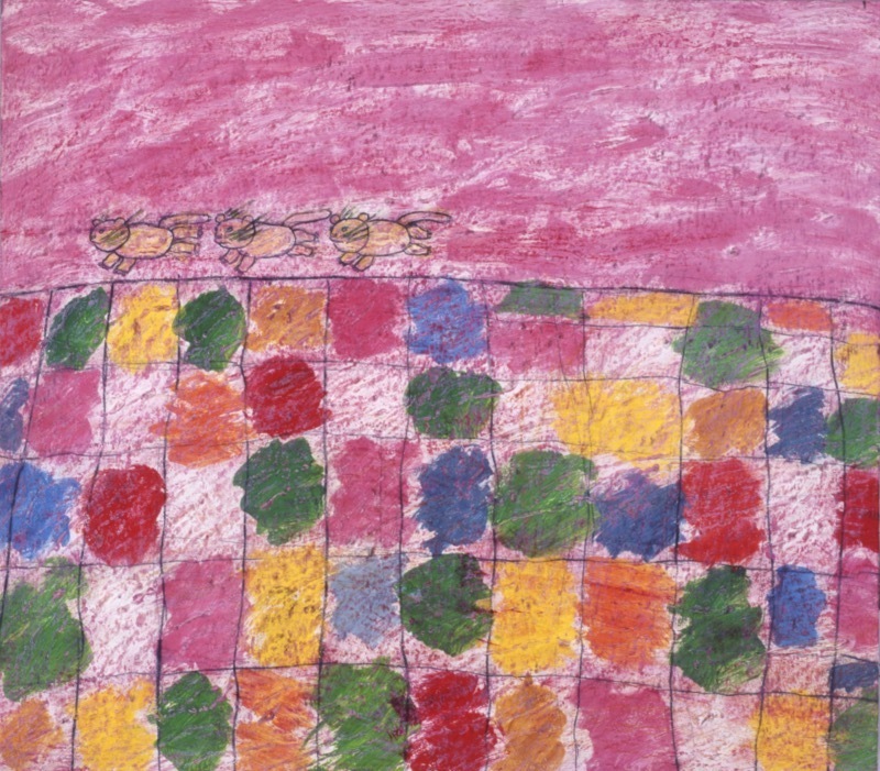 長新太『三びきのライオンのこ』表紙・裏表紙原画 宮城県美術館所蔵