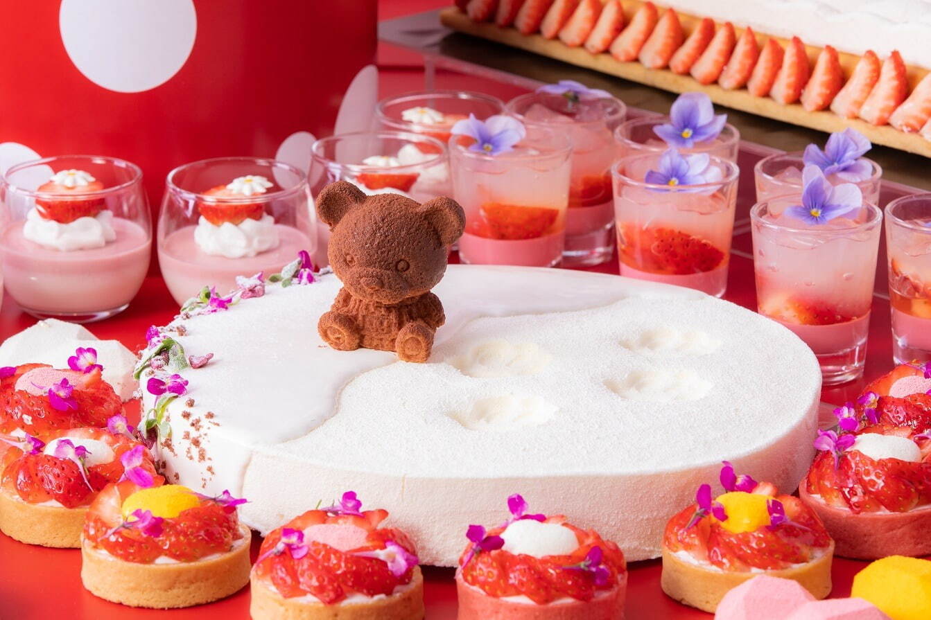 ヒルトン大阪“苺×テディベア”ストロベリースイーツビュッフェ、クマの足跡ケーキや薔薇を模ったムース｜写真2