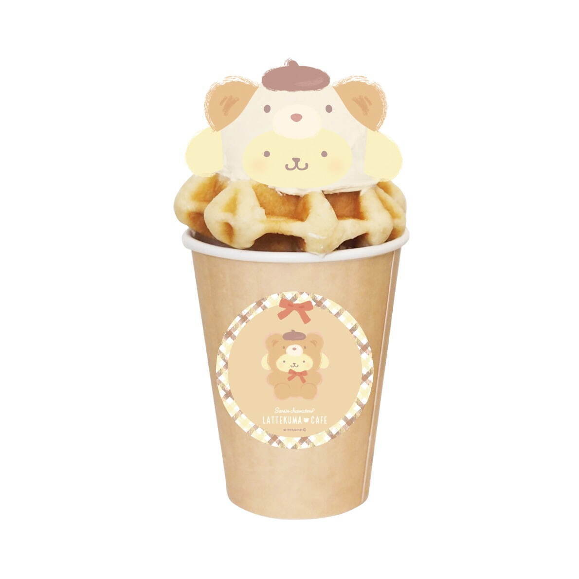 ポムポムプリンのキャラメルラテ(ホット) イートイン 990円、テイクアウト 972円