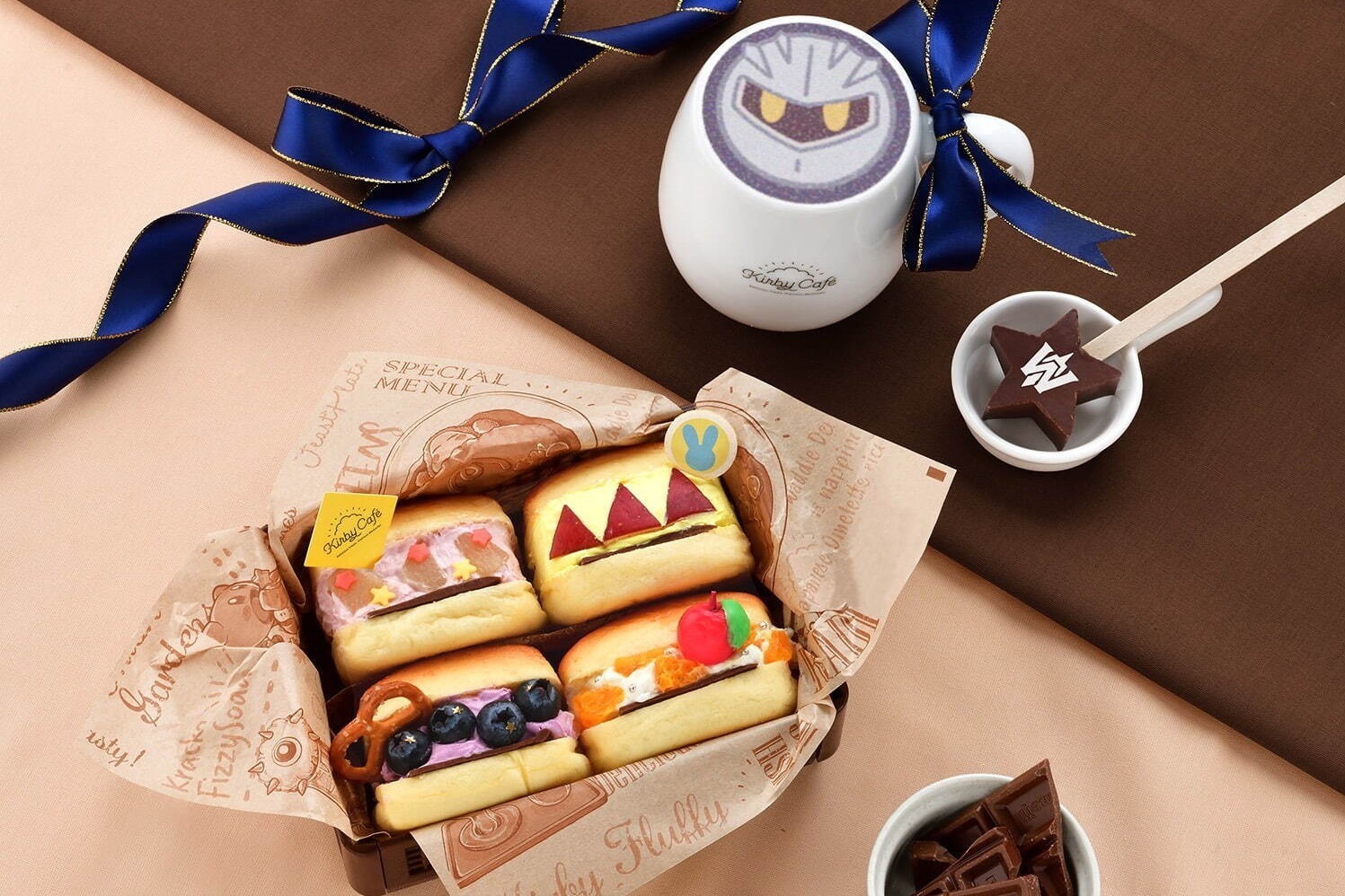 星のカービィ｜東京＆博多「カービィカフェ」限定チョコメニュー、オールスターフルーツサンド＆メタナイトのチョコオレ