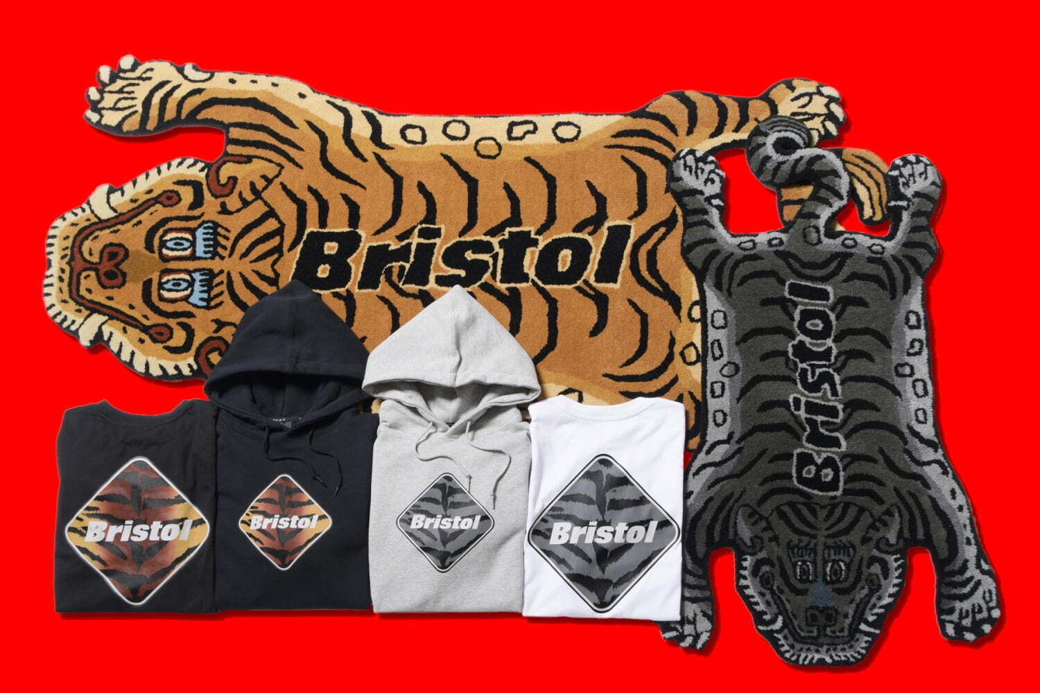 エフシーレアルブリストル“虎”ラグマット、虎柄ロゴのフーディー＆ロングスリーブも