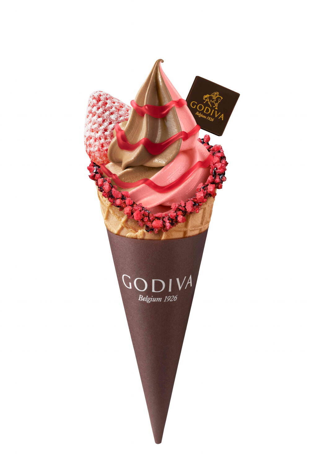 ゴディバ ソフトクリーム ストロベリーミックスチョコレート＆あまおう苺 650円
