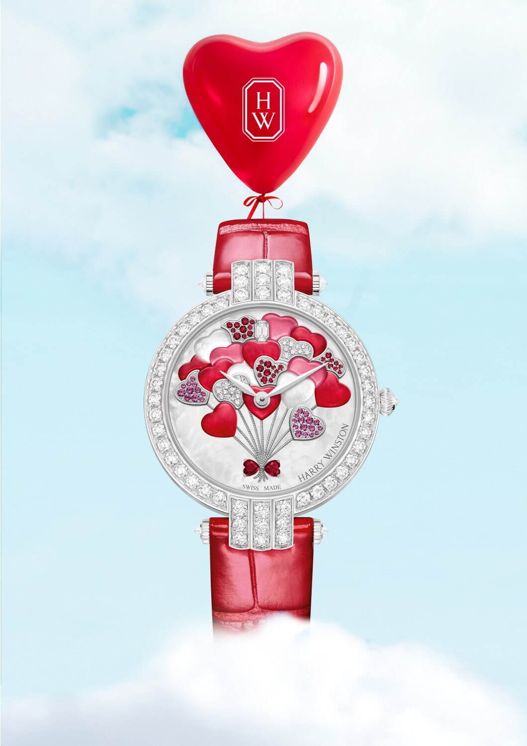 ハリー・ウィンストンのバレンタイン限定腕時計、ルビーやダイヤモンドのハート型バルーンブーケを文字盤に｜写真2