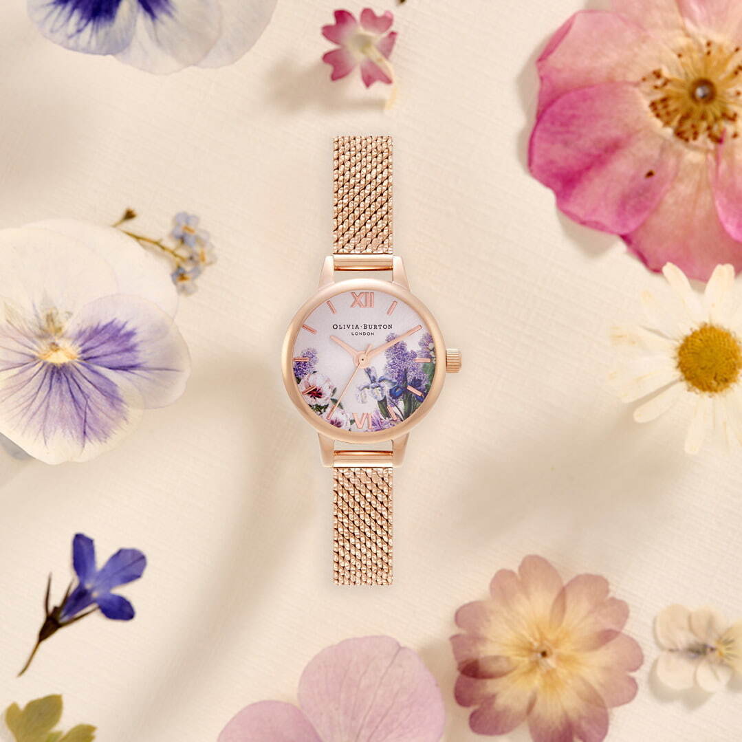 〈オリビア・バートン〉“アネモネ＆ライラック”の花が彩る腕時計