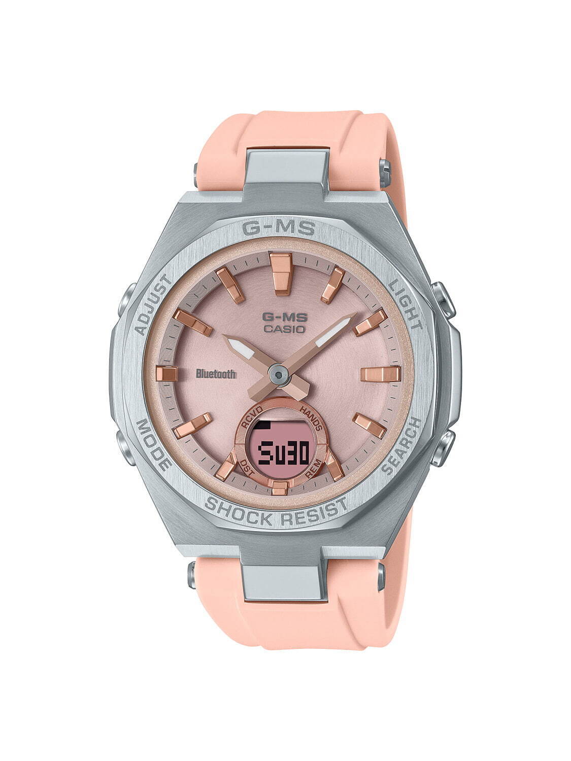 BABY-G“パウダーピンク”×シルバーケースのレディース腕時計
