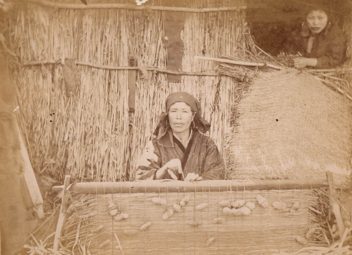 井田侾吉《花ゴザを編むアイヌ(女性)》1877年(明治10)頃 函館市中央図書館蔵