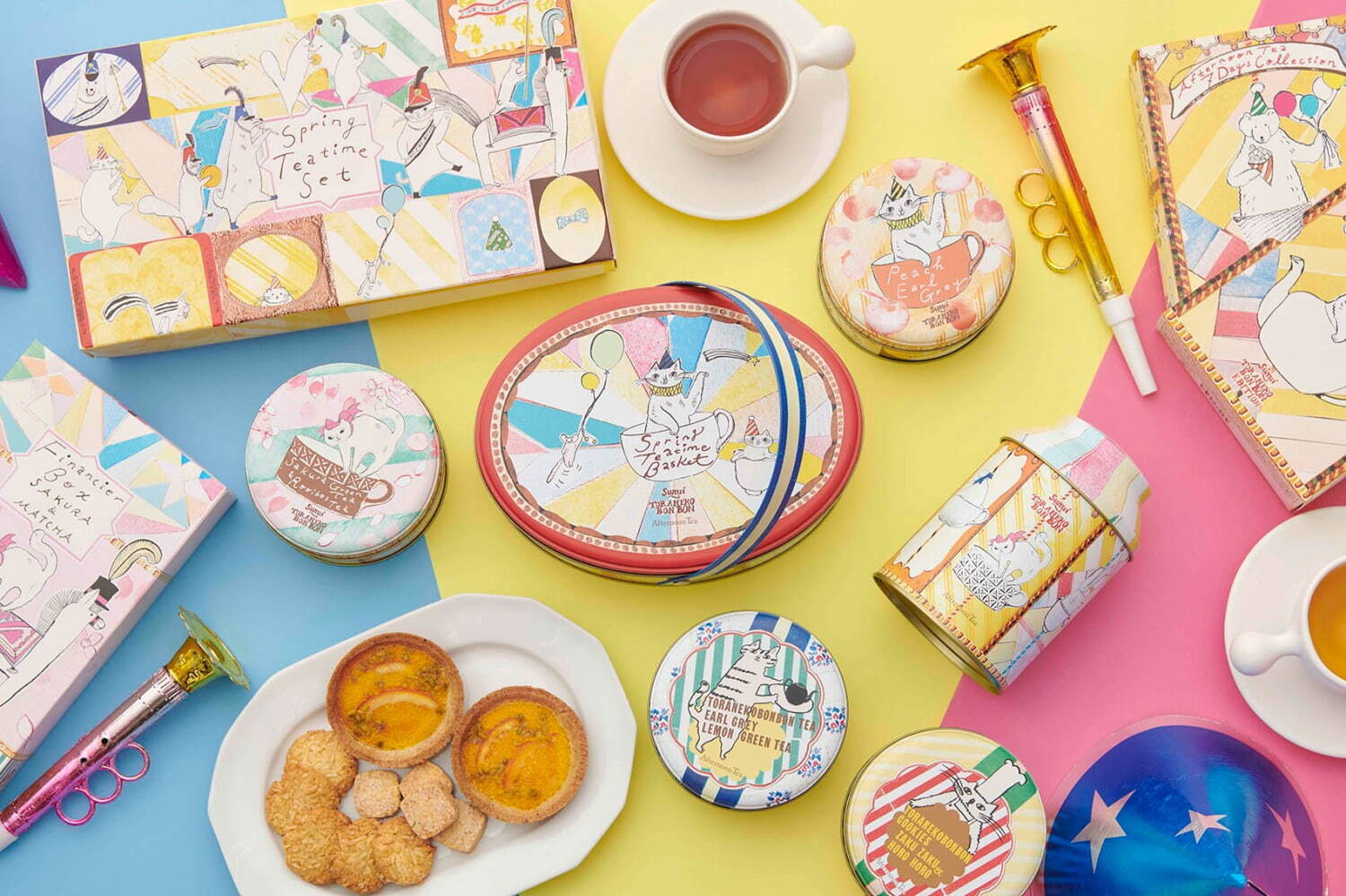 アフタヌーンティー・ティールームから春の紅茶＆焼き菓子、ネコや動物たちを描いた限定パッケージで