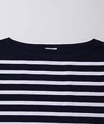 ブラームス ルーツストックのアダム エ ロぺ別注メンズボーダーシャツ、カスレ感のあるネイビー｜写真3