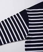 ブラームス ルーツストックのアダム エ ロぺ別注メンズボーダーシャツ、カスレ感のあるネイビー｜写真4