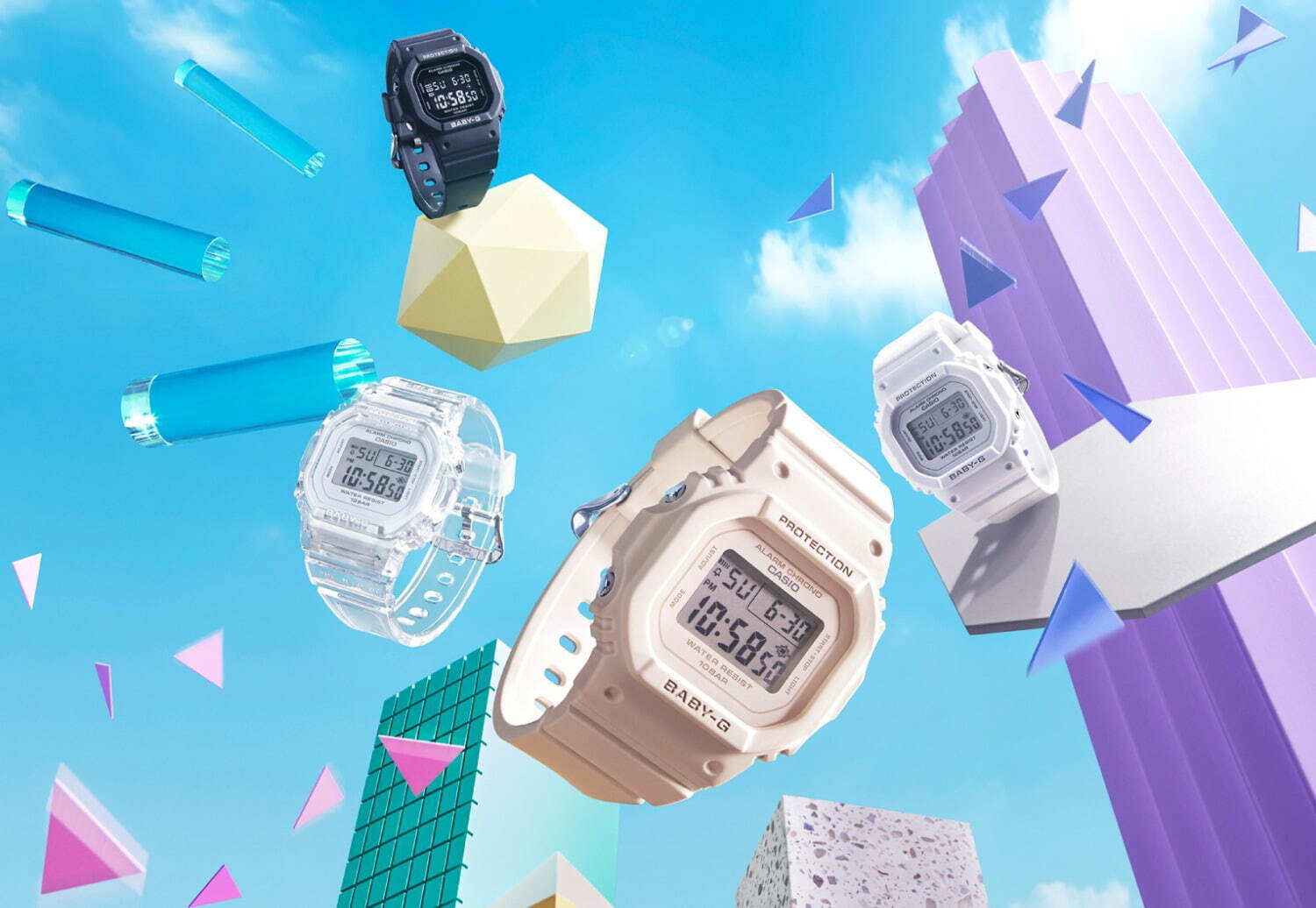 BABY-Gの新スクエア腕時計、マットな3色のワントーン＆クリアスケルトンで小型・薄型化｜写真1