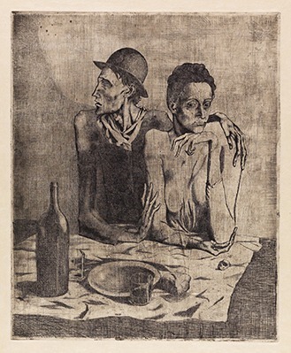 パブロ・ピカソ《貧しい食事》 〈サルタンバンク・シリーズ〉より
エッチング 1904年 46.2 x 38.6cm
イスラエル博物館(エルサレム)蔵
Gift of Max Palevsky, Los Angeles, to American Friends of the Israel
Museum
Photo © The Israel Museum, Jerusalem by Elie Posner © 2022
Succession Pablo Picasso BCF (JAPAN)