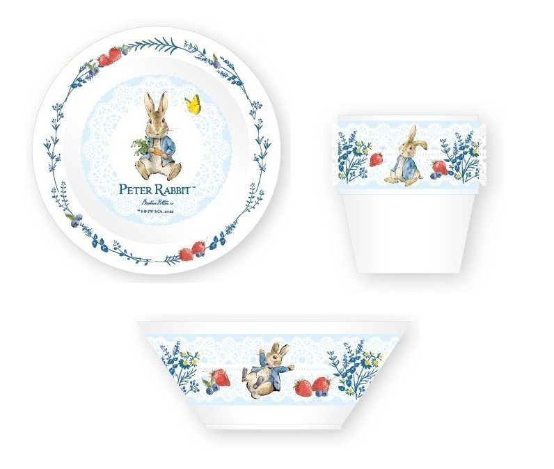 丸皿 880円、スタッキングタンブラー 990円 サラダボウル 880円 BEATRIX POTTER(TM) (C) Frederick Warne & Co.,2022 All Rights Reserved.