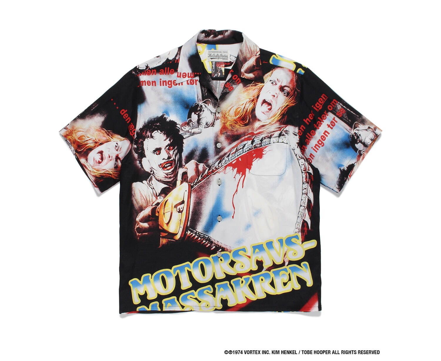 WACKO MARIA ワコマリア 22SS×THE TEXAS CHAINSAW MASSACRE S/S HAWAIIAN SHIRT×悪魔のいけにえコラボ ハワイアン総柄半袖シャツ ブラック