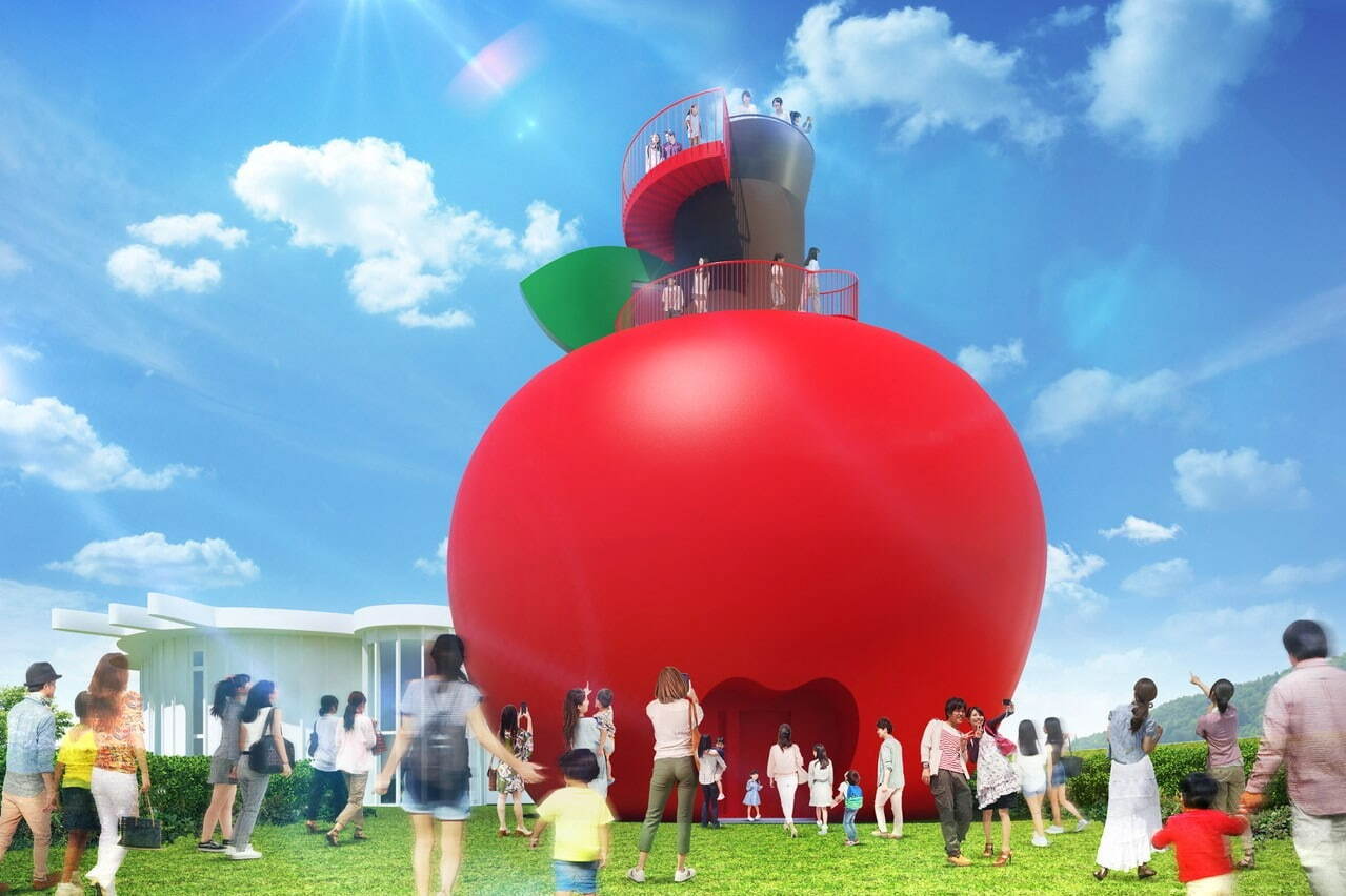 「ハローキティアップルハウス」“ハローキティのりんごのおうち”がテーマのりんご型展望シアター淡路島に｜写真1