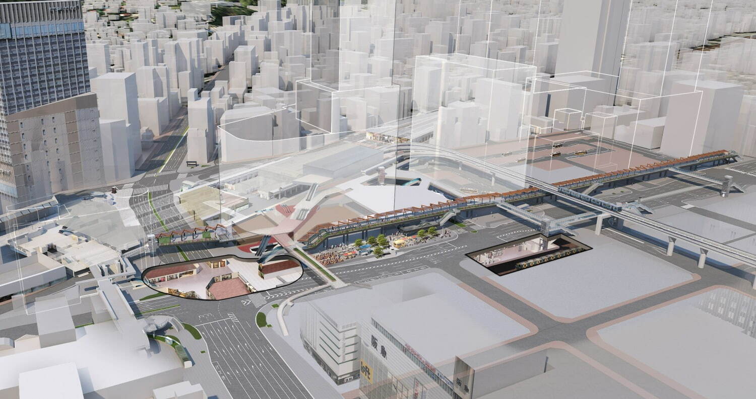 JR三ノ宮新駅ビル及びその周辺の乗換動線イメージ
※パースはイメージ。今後の設計及び関係機関との協議により変更となる場合あり。