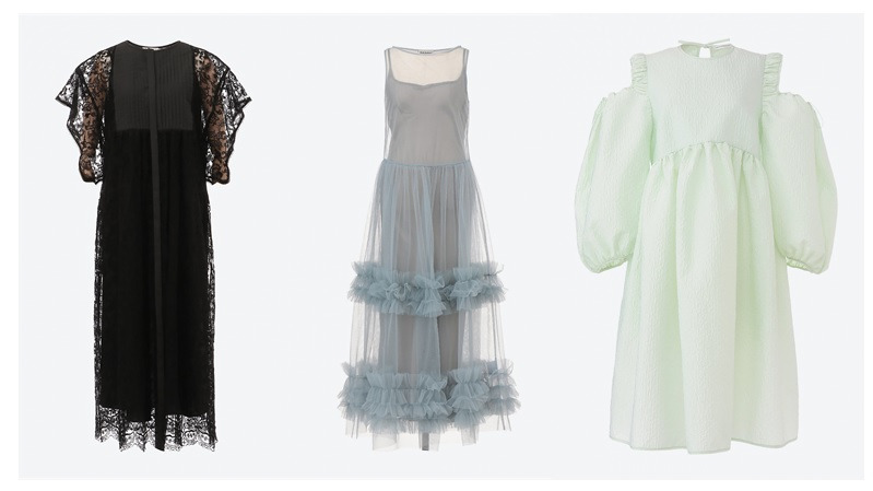 左から)＜ルール ロジェット＞ドレス 75,900円
＜Molly Goddard＞ドレス 116,600円
＜セシリー バンセン＞ドレス 196,900円