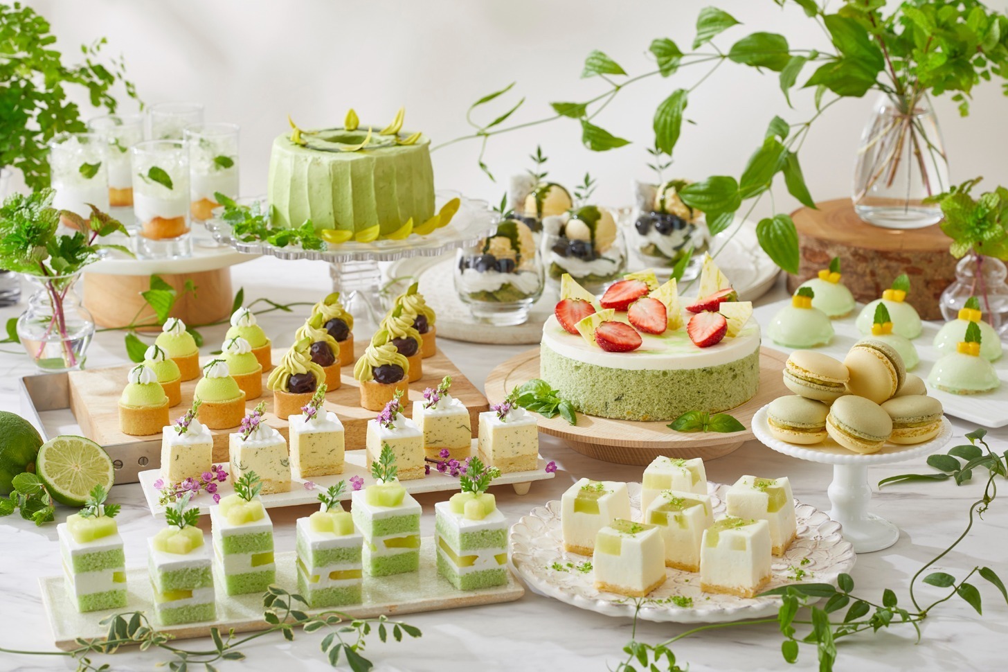 デザートビュッフェ｜グランドニッコー東京ベイ 舞浜「新緑スイーツブッフェ」大葉のレアチーズケーキや抹茶パフェ