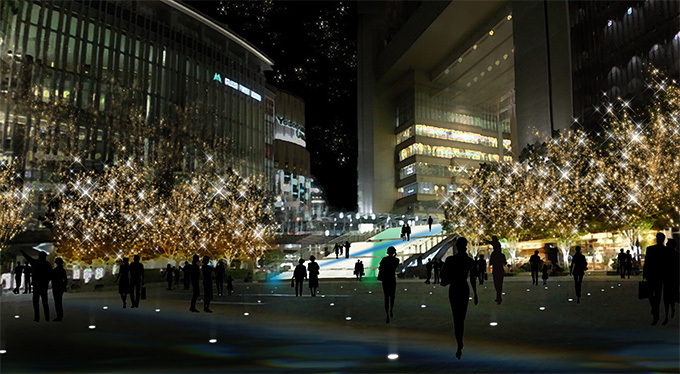 グランフロント大阪、初のクリスマス「うめきた広場」にシャンパンゴールドのイルミネーション | 写真