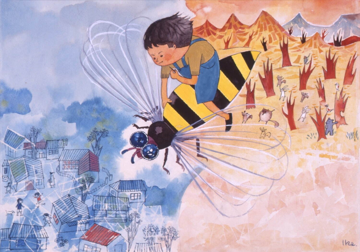 池田龍雄《ろくとはちのぼうけん》18-19頁原画 宮城県美術館蔵
1958年8月「こどものとも」29号掲載