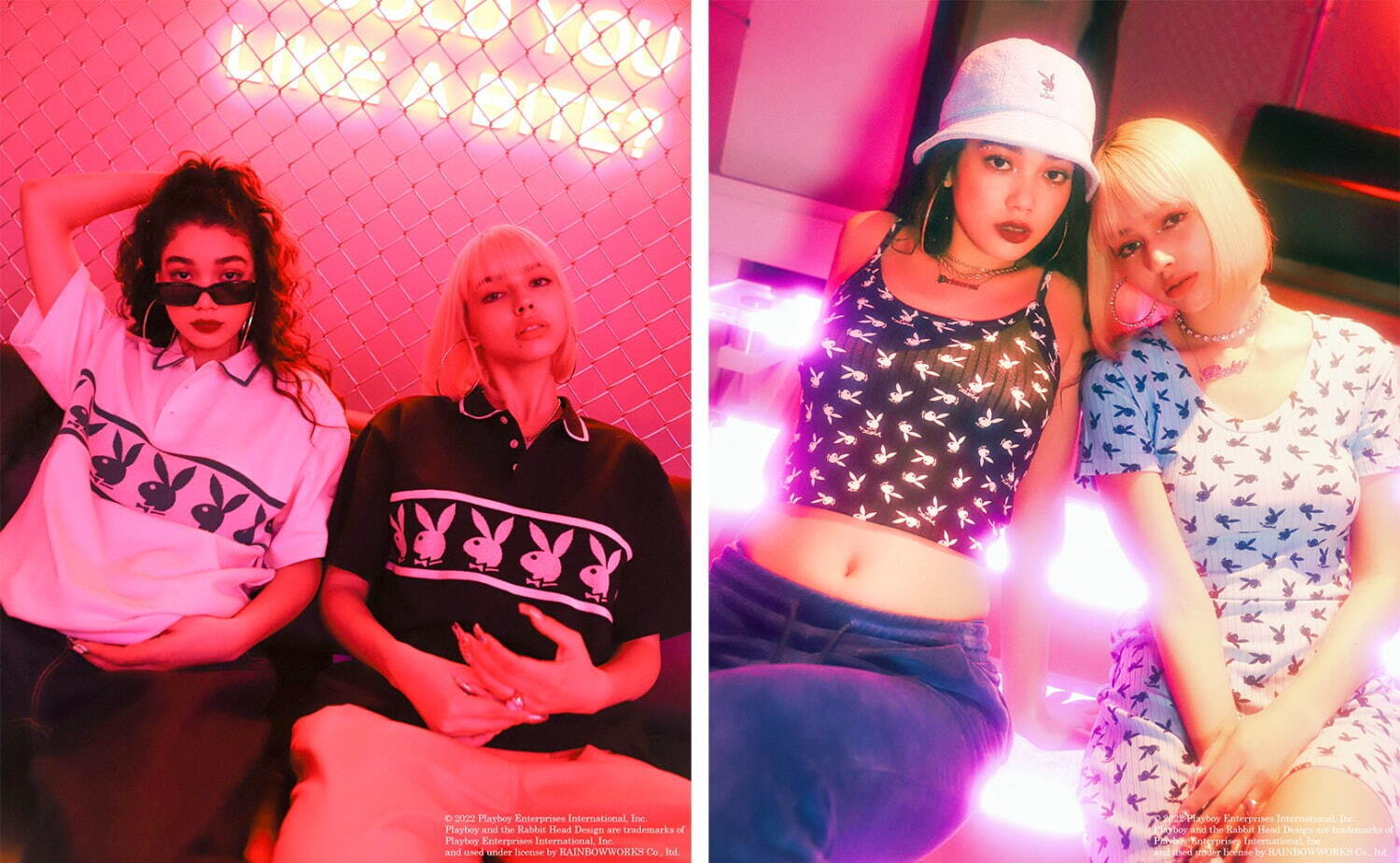 X-girl×プレイボーイ、“バニーガール”プリントのTシャツ&“ラビットヘッドロゴ”のキャミソール｜写真2