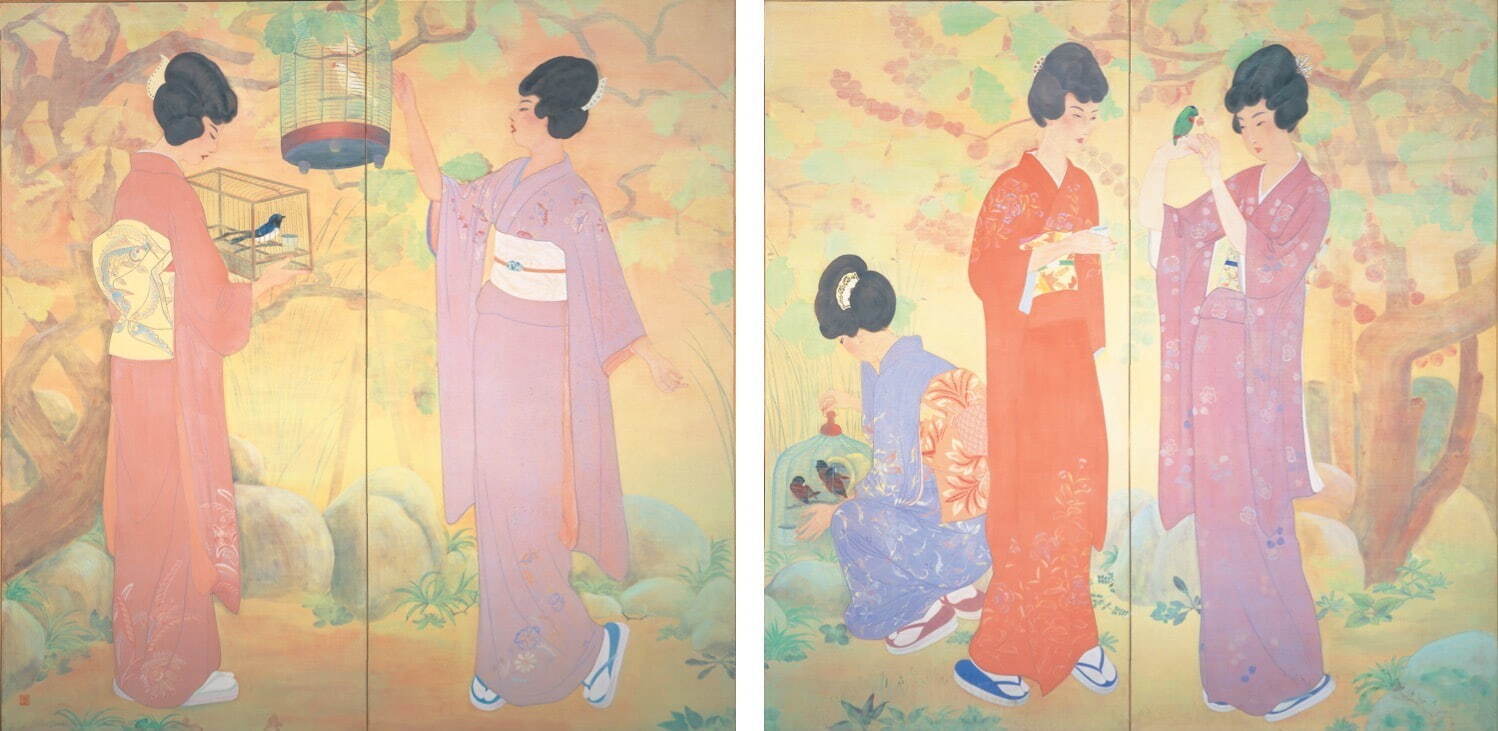 山村耕花《婦女愛禽図》1925年(大正14) 横浜美術館所蔵