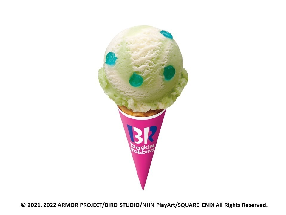 サーティワン「ドラゴンクエスト」コラボアイスクリーム、“ぷにっ”とスライムグミ入りのバニラ×りんご味｜写真1