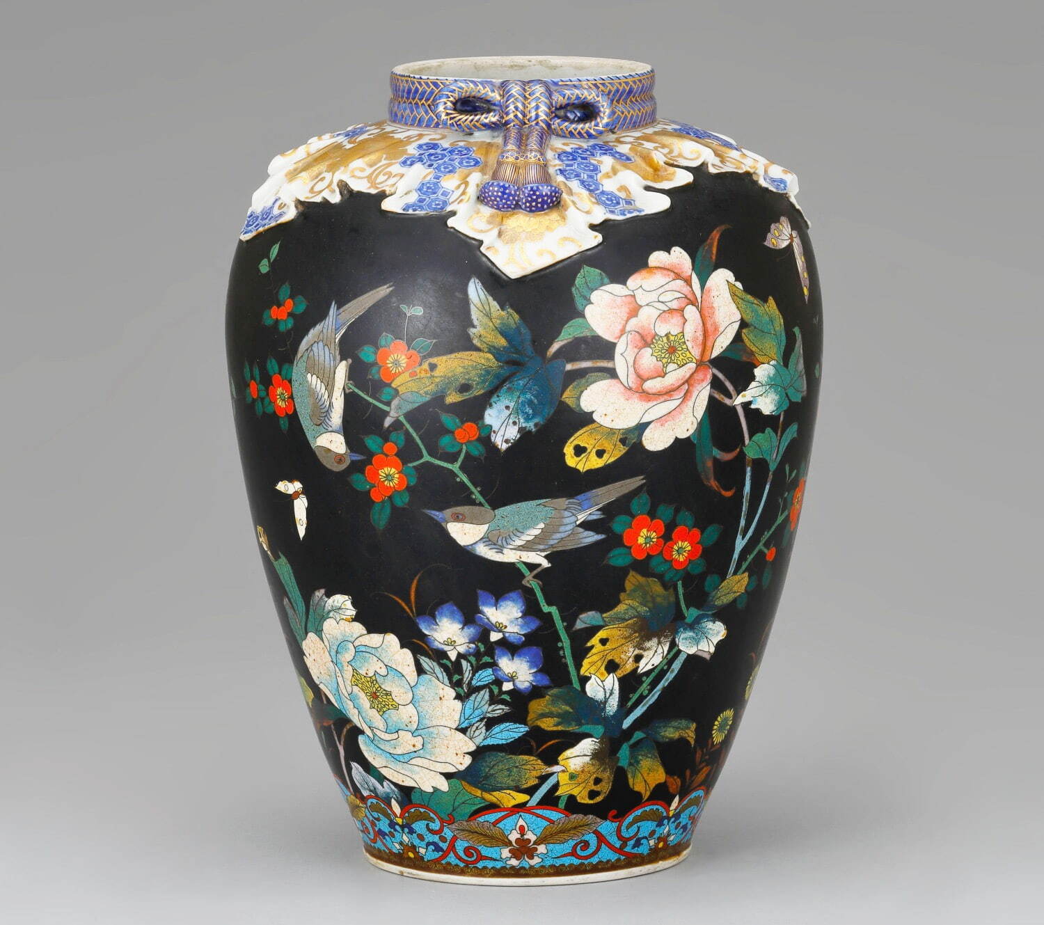 川本桝吉《磁胎七宝花鳥図花瓶》明治時代前期