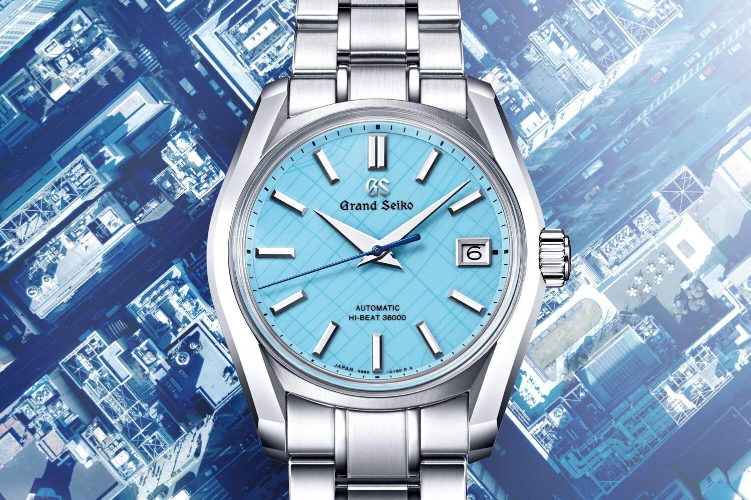 グランドセイコーの銀座限定モデル、光溢れる街並みをスカイブルーのダイヤルと銀座グリッドパターンで表現
