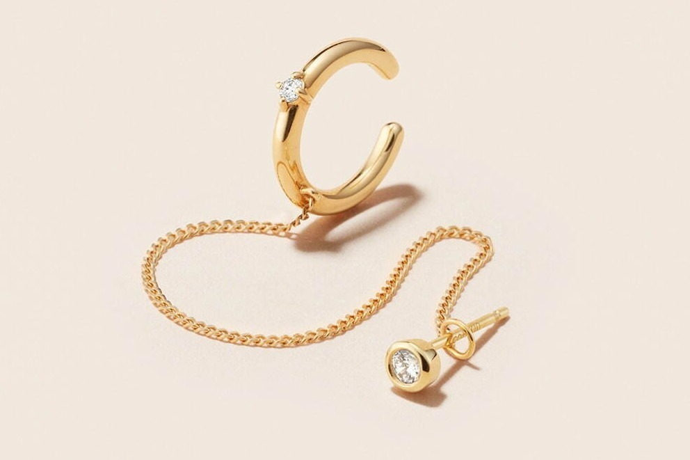 ラボグロウンダイヤモンド(合成ダイヤ)｜コフル バイ 4℃新作"18Kゴールド×ラボグロウンダイヤ"のピアス＆チェーン付きイヤーカフ