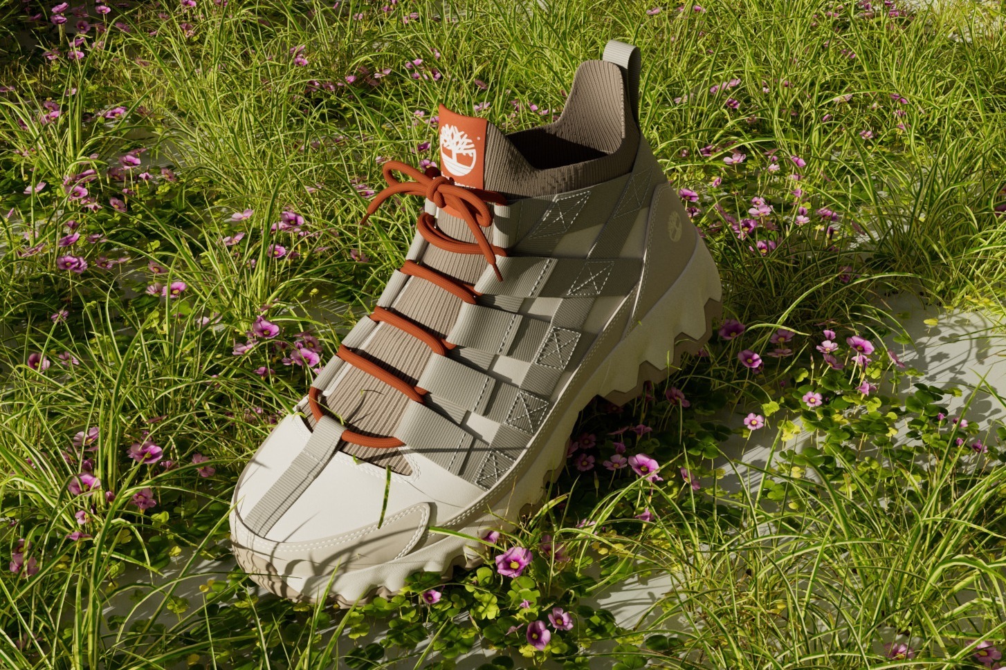 ティンバーランド×クリストファー・レイバーンのメンズハイキングシューズ、ポップなオレンジがアクセント