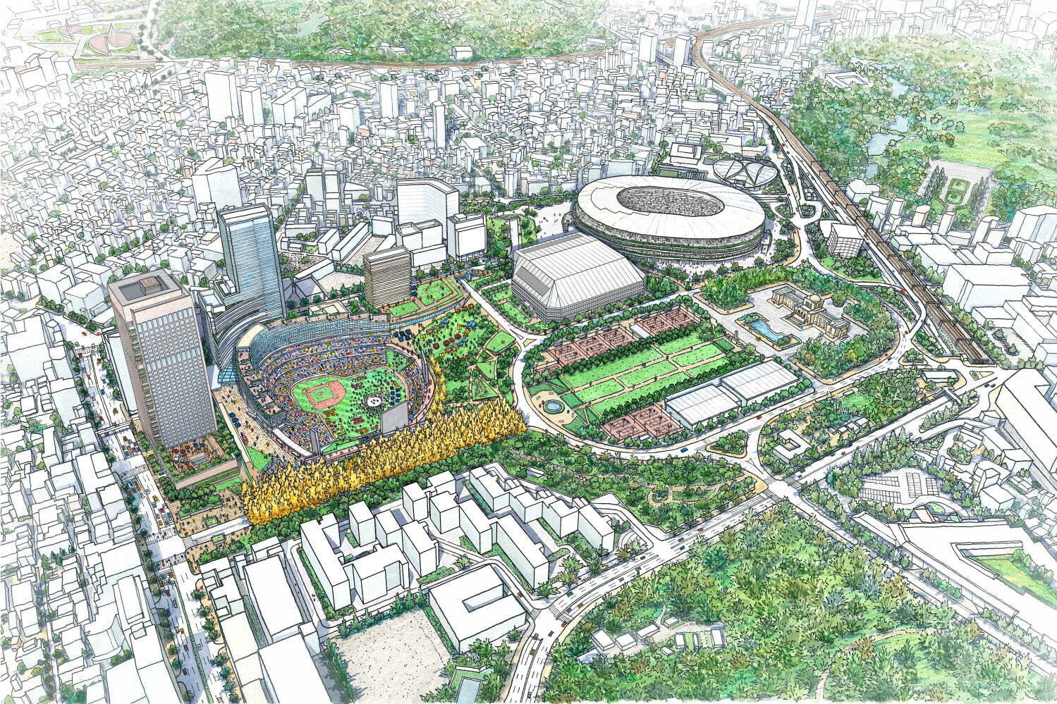 神宮球場＆秩父宮ラグビー場を建替え、「神宮外苑地区」再編でスポーツ施設＆公園を整備