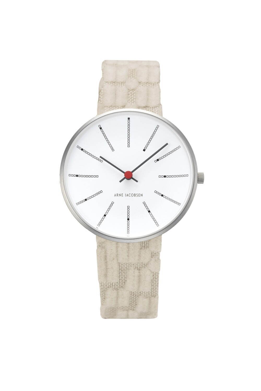 アルネ ヤコブセン×ミナ ペルホネンの腕時計、ランダムに織られたコーデュロイ素材のストラップ｜写真8