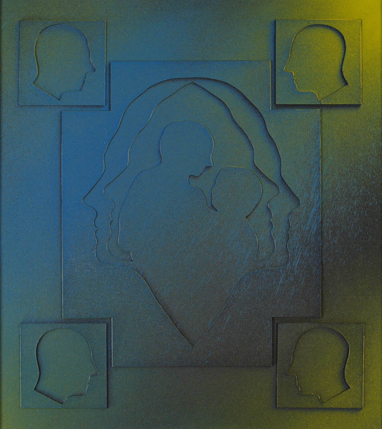 前田齊《人型シリーズ》1973年 アクリル、ラッカー、コラージュ・厚紙 長崎県美術館蔵