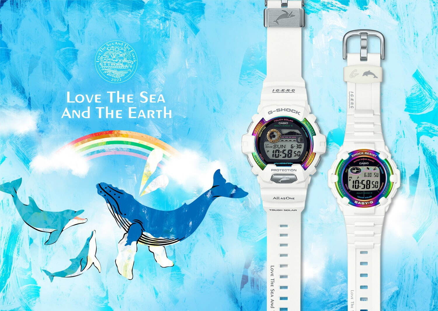 G-SHOCK&BABY-Gにイルカとクジラが描く"虹"モチーフの腕時計、レインボーカラーのベゼル｜写真12