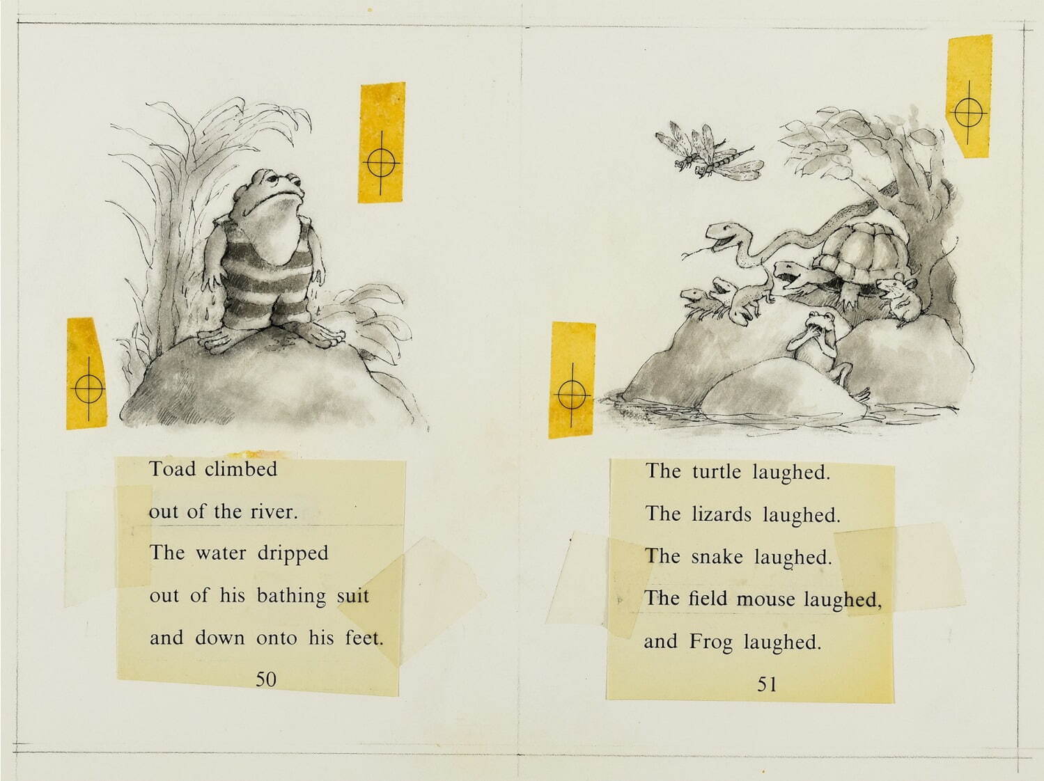 『ふたりはともだち』1970、「すいえい」原画(墨版) Courtesy of the Estate of Arnold Lobel.