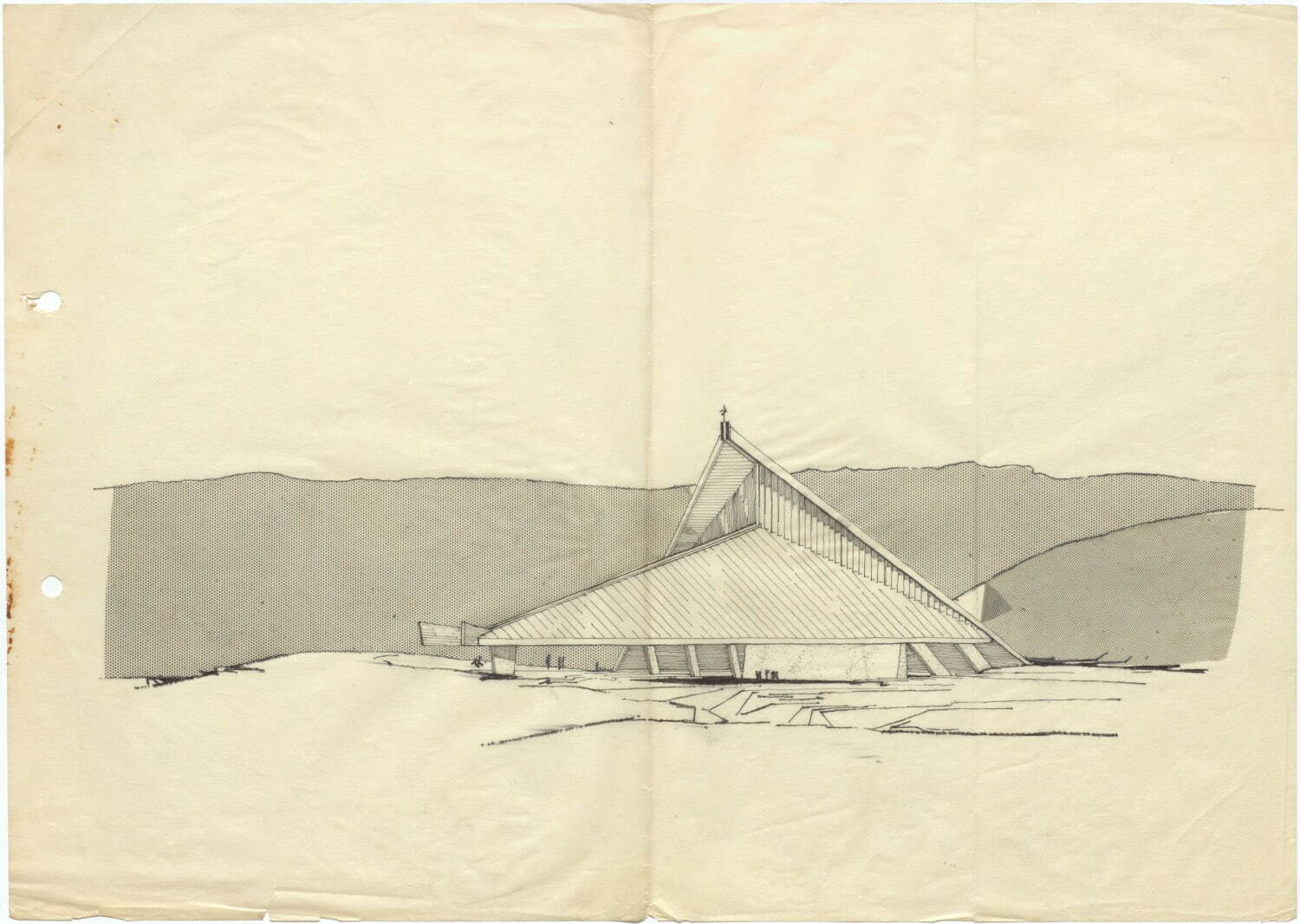 浅田孝 皇太子記念館 パース(1968年案) 文化庁国立近現代建築資料館蔵