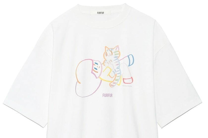ファーファー「マムアン」新作コラボウェア、虹色の女の子＆猫を描いたTシャツやバッグ