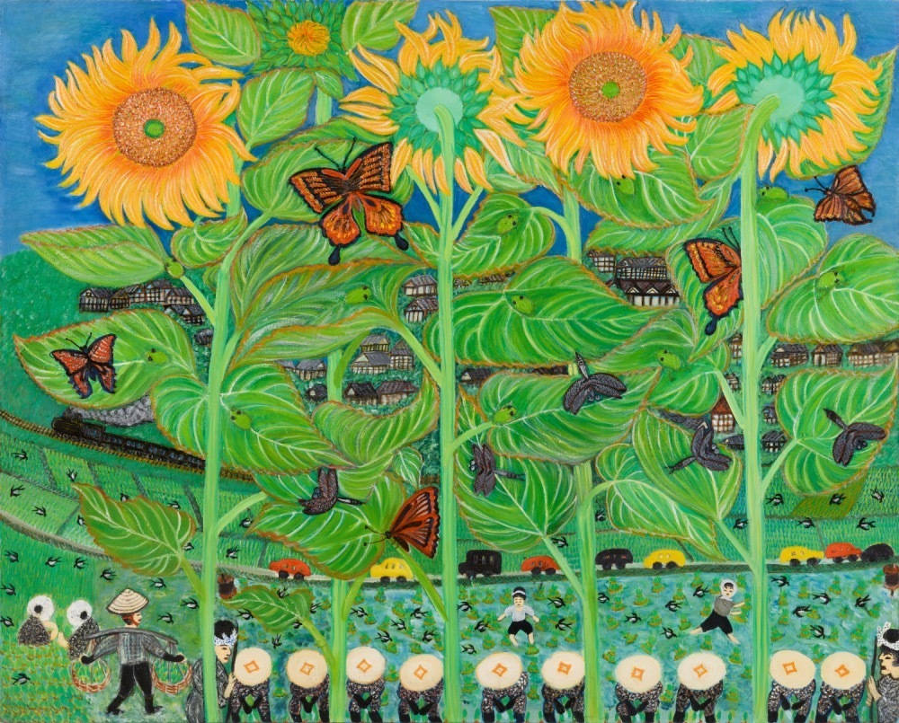 塔本シスコ《長尾の田植風景》1971年 キャンバス、油彩 個人蔵