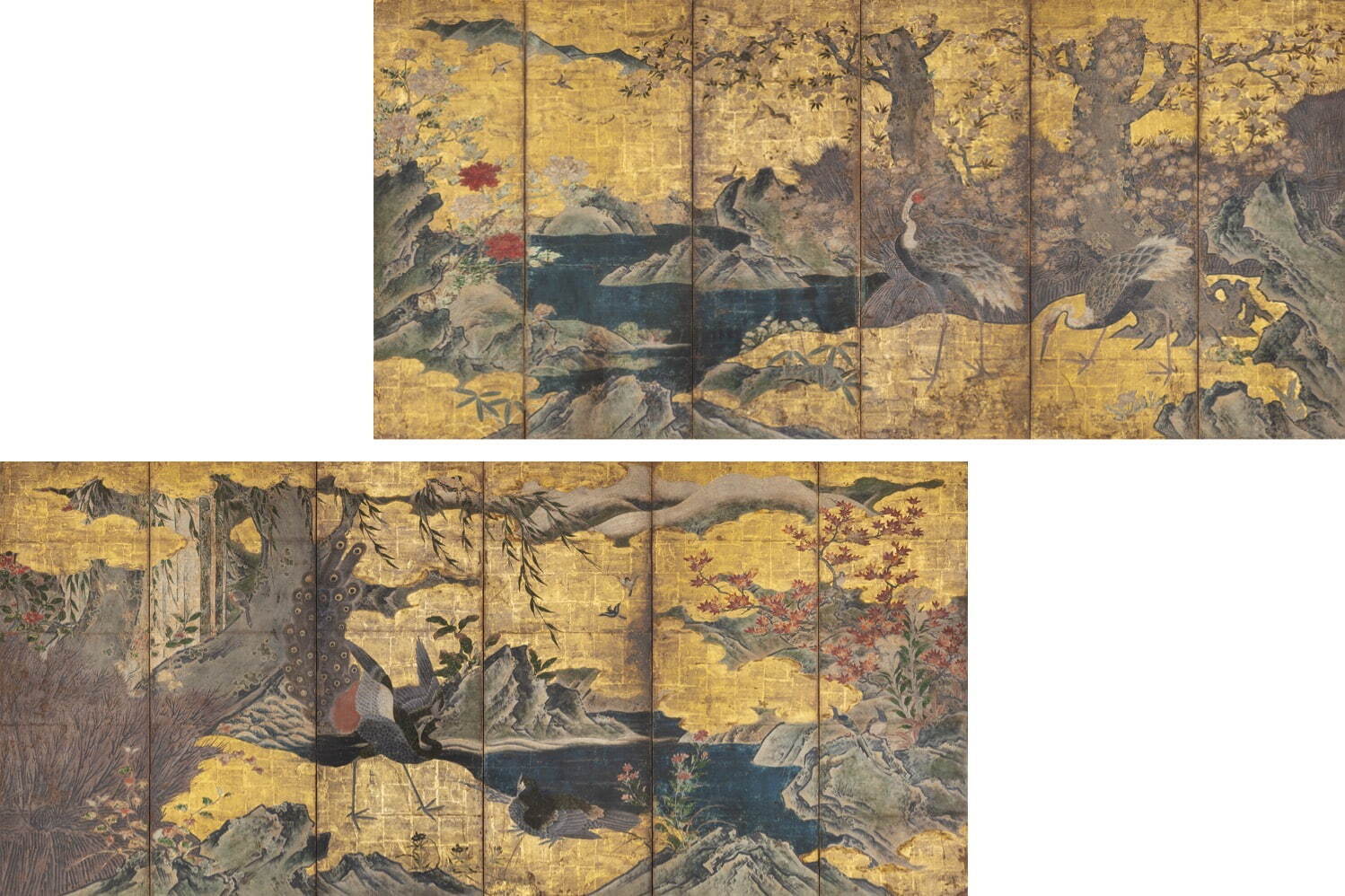 重要文化財《四季花鳥図屏風》狩野宗秀 六曲一双 桃山時代 16世紀 大阪市立美術館
［展示期間 11月2日(水)〜11月13日(日)］