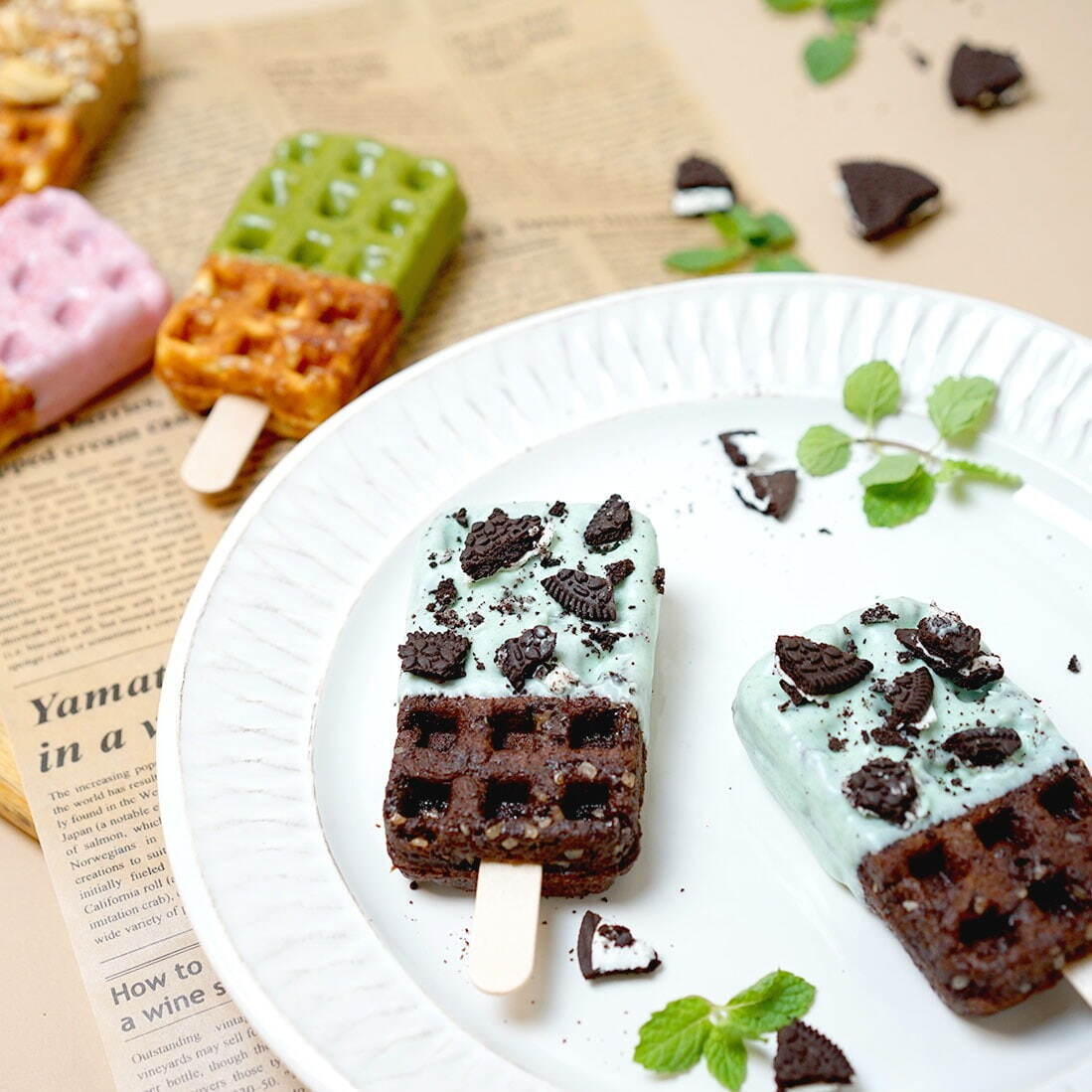 冷やして食べる”チョコミント風味のひんやりワッフル、キョウカフェ 冷やして食べる”チョコミント風味のひんやりワッフル、キョウカフェ