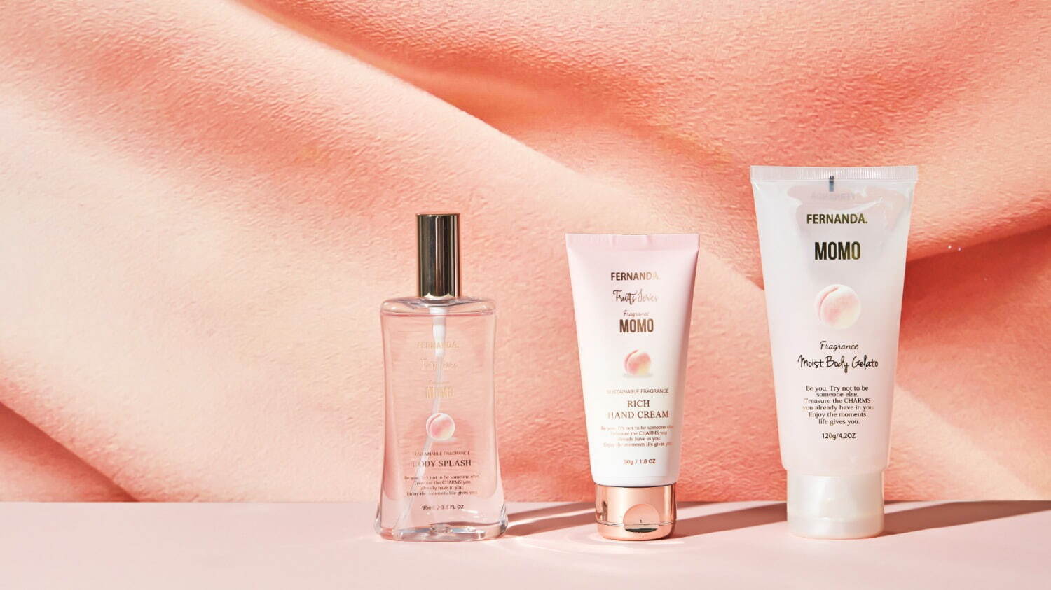 フェルナンダ22年夏コスメ「モモコレクション」”もぎたて桃”香るひんやりボディクリームやヘアミスト ファッションプレス