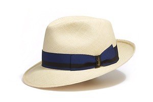 ジェイエムウエストン×ボルサリーノのパナマハット、リモージュ・ブルーのリボン＆内側にブランドロゴ