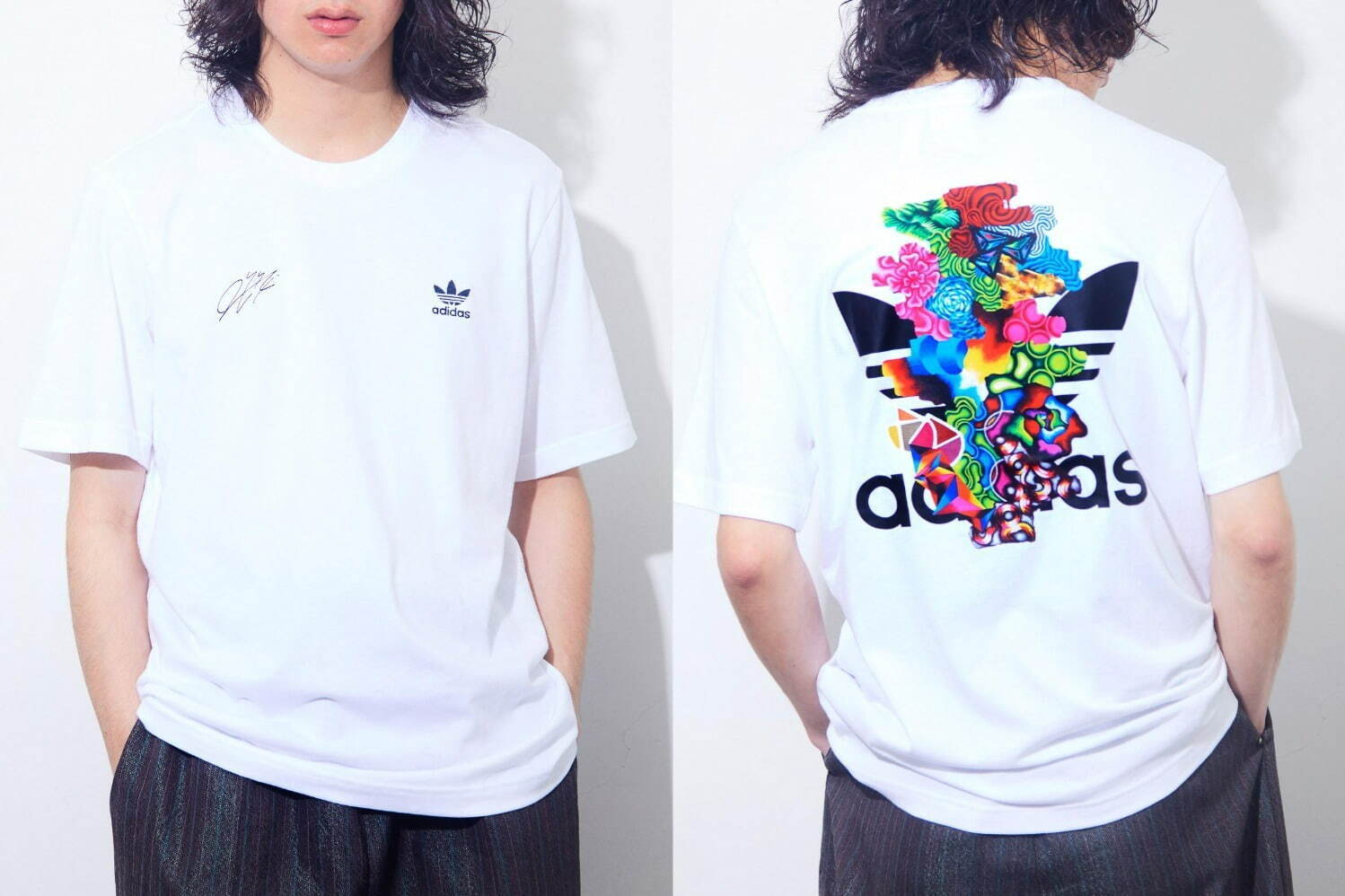 アディダス オリジナルス 鈴木一世 鮮やかな 三つ葉ロゴアート 配した限定tシャツ スウェット ファッションプレス