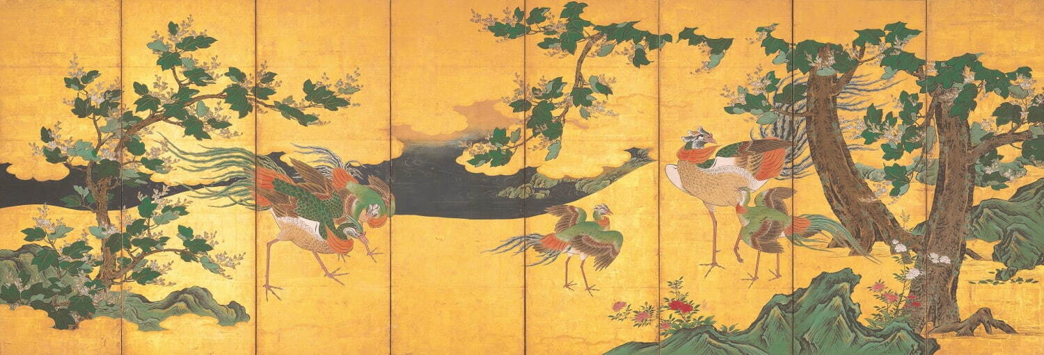 重要美術品 伝狩野孝信《桐鳳凰図屏風》(右隻) 桃山時代〜江戸時代 16世紀後期〜17世紀初期 林原美術館蔵［通期展示］ ※無断転載禁止