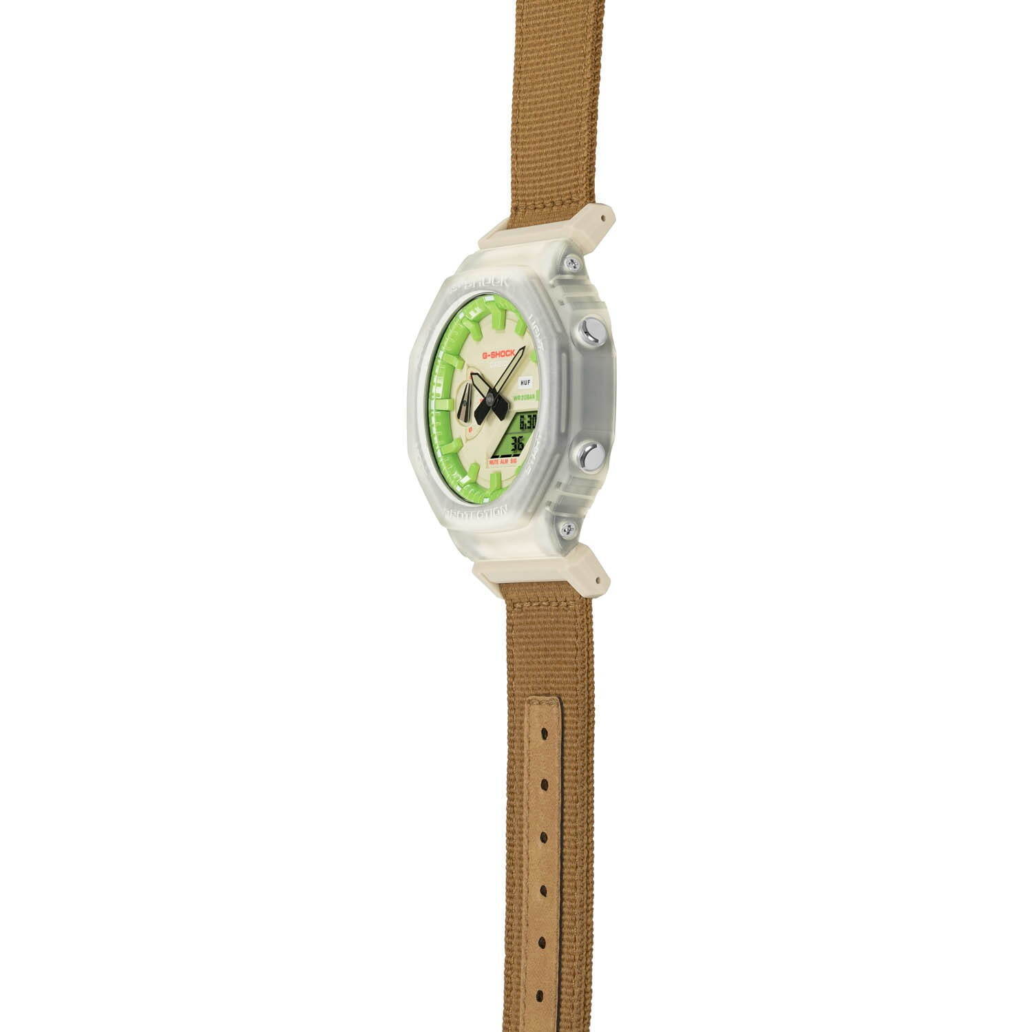 ハフ×G-SHOCKのコラボ腕時計、グリーンを配した文字盤にスケルトンベゼル搭載｜写真4