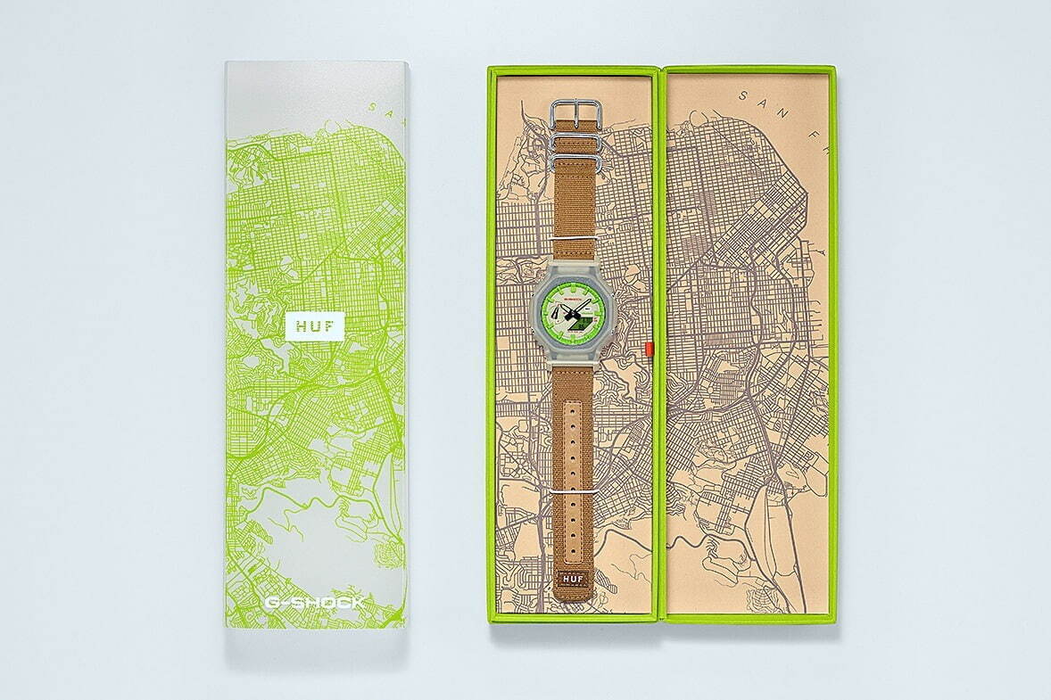 ハフ×G-SHOCKのコラボ腕時計、グリーンを配した文字盤にスケルトンベゼル搭載｜写真1