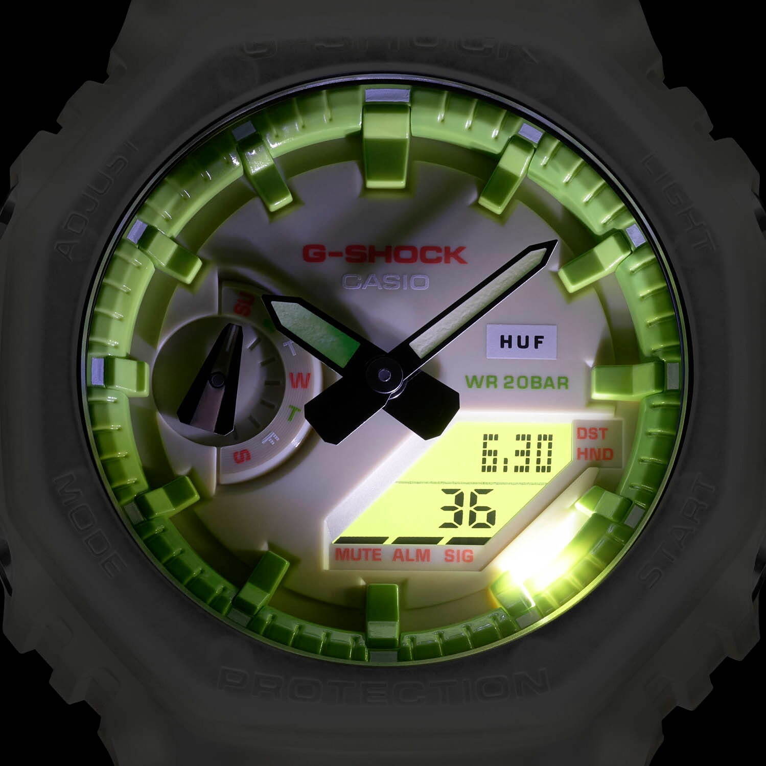 ハフ×G-SHOCKのコラボ腕時計、グリーンを配した文字盤にスケルトンベゼル搭載｜写真8